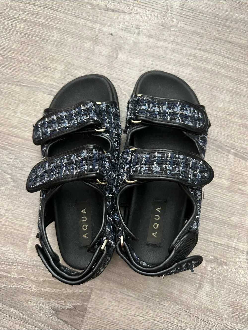 AQUA Black Tweed Strap Sandals